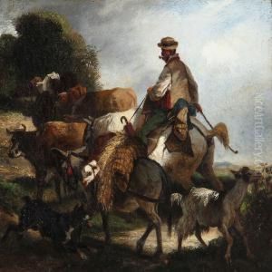 A Peasant On His Way To The Market With His Animals by Nicolas Moreau
