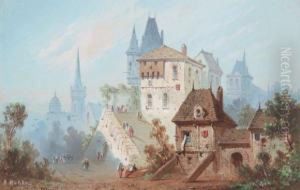 Scene De Village Animee by Antoine Alexandre Morel