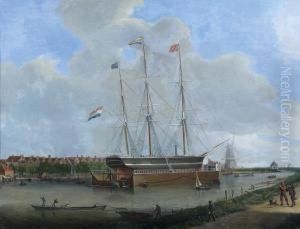 Bateau Sur Sa Cale Dans Un Canal En Hollande by Casparus Johannes Morel