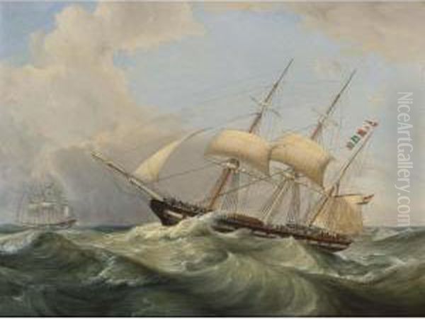 Shipping At Rough Seas; The Lousia Approaching The Harbour (a Pair) - view 1