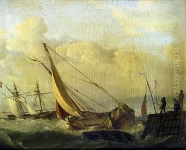 A Pair, Under Fire, American And Dutch Ships; Dutch Sailing Barges At The Harbour Mouth (see Illustration) - view 1