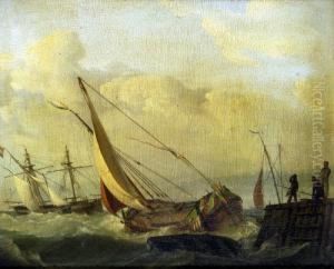 A Pair, Under Fire, American And Dutch Ships; Dutch Sailing Barges At The Harbour Mouth (see Illustration)