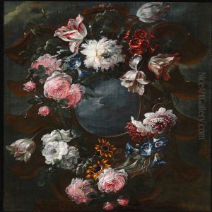Flower Garland With Roses And Tulips by Jean-Baptiste Morel