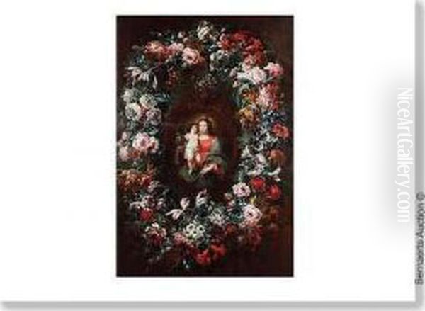 La Vierge A L'enfant Entouree D'une Couronne De Fleurs. - view 1