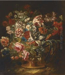 Roses, Carnations, A Parrot Tulip And Other Mixed Flowers In Avase by Jean-Baptiste Morel