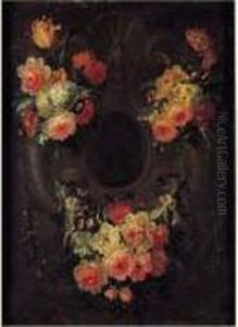 Guirlande De Fleurs Entourant Un Cartouche Rocaille by Jean-Baptiste Morel
