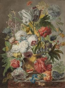 Still Life With Flowers On A Ledge