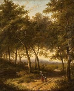 Waldweg Mitreisigsammlerin Und Kind