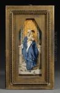 The Madonna Seated In A Tiled Great Chair Holding The Christ Child, With Rose Stems Scattered At Her Feet by Domenico Morelli