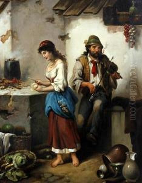 Maid And Pedlar Before A House Together - view 1