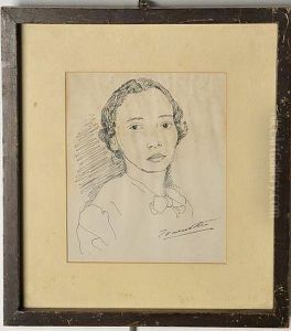 Retrato De Mujer. Tinta Sobre Papel. Firmado. Enmarcado by Jose Moreno Villa