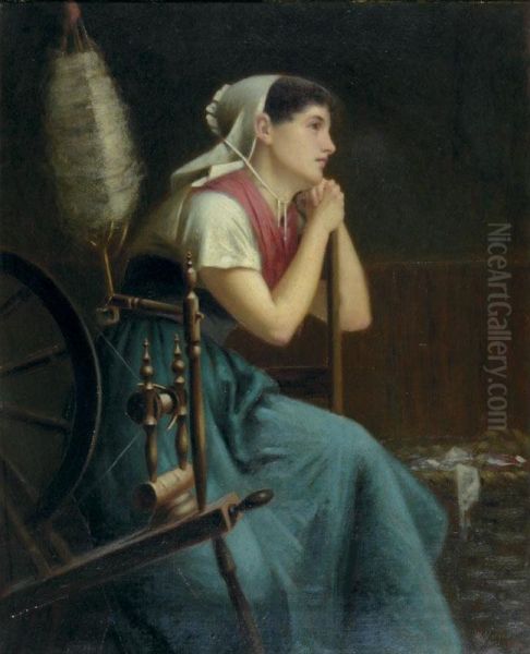 Young Woman At A Spinning Wheel - view 1