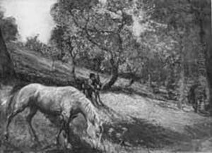 "cavalli Al Pascolo" 1922 by Paolo Emilio, Morgari Jnr.