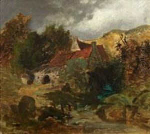 Landschaftsimpression Mit Gehoft Im Gebirge by Carl Ernst Morgenstern