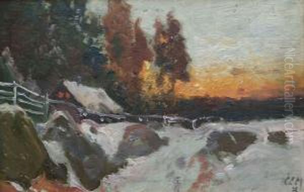 Verschneite Riesengebirgslandschaft Mit Haus - view 1