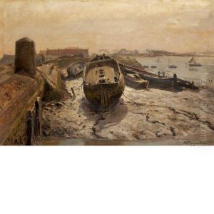 Docked Boats by Friedrich Ernst Morgenstern