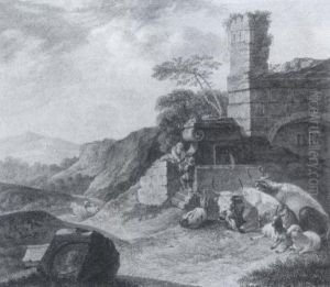 Sudliche Landschaft Mit Einer Ruine Und Einem Brunnen by Johann Friedrich Morgenstern