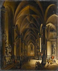 A Church Interior By Night; And A Churchinterior By Day by Johann Ludwig Ernst Morgenstern