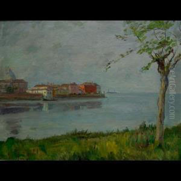 Evening Lake Scene With Buildings - view 1