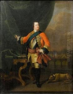 Portrait Of William Augustus, Duke Ofcumberland, Full-length, In Military Uniform, Standing In A Loggiabefore A Military Encampment by David Morier