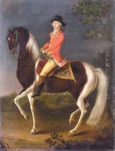 An Equestrian Portrait Of A Gentleman Wearing A Scarlet Coat Riding A Skewbald Hunter by David Morier