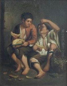 Street Urchins Eating Melon And Grapes by Jose Morillo Ferradas