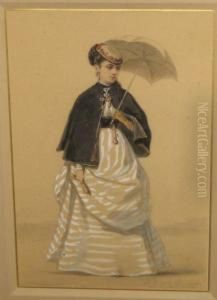 Portrait De Femme A L'ombrelle Sur La Plage.