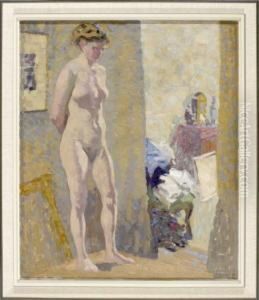 Stehender Weiblicher Akt Im Interieur by Heymann Moritz