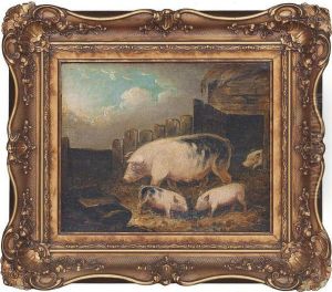 Sow With Piglets In A Yard by George Morland