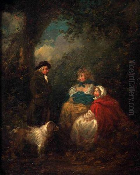 Figure Group And Dog In Wooded Landscape - view 1