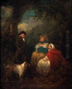 Figure Group And Dog In Wooded Landscape Figure Group And Dog In Wooded Landscape