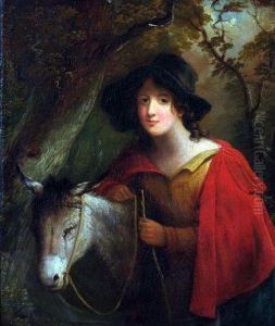 Young Lady With Donkey In Wooded Landscape