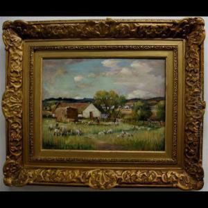 Farmscape With Sheep by Henry Morley