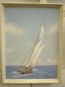 A Gaff-rigged Fishing Boat Sailing In A Stiff Breeze by Robert Morley