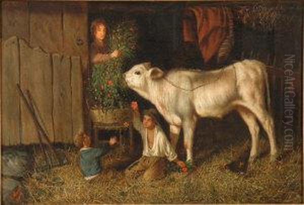 Calf And Children In A Byre - view 1