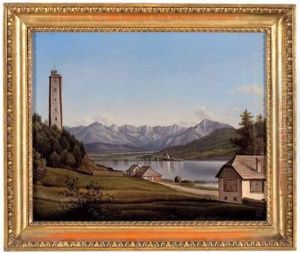 Voralpine Landschaft Mit Hausern An Einem Gewasser