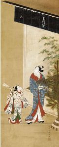 Courtesan And Attendant Playing Shuttlecock by Moromasa