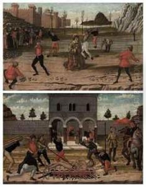 The Stoning Of Saint Stephen; And The Martyrdom Of Saint Lawrence -panels From A Predella - view 1