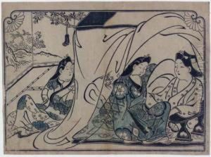 Lovers With Attendant by Hishikawa Moronobu