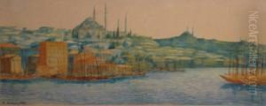 Views Of Istanbul ( Constantinople ) From Across The Bay With Minarets To Skyline by Alexandre Morosoff
