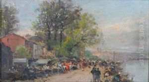 Guinguettes Au Bord Du Fleuve by Aime Morot