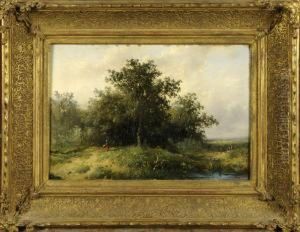 Sous-bois Avec Fermiere by Auguste Morren