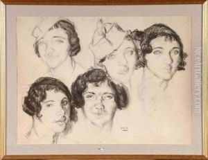 Etudes De Visages De Femmes by Georges Morren