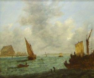 Figures In Boats In An Estuary by Charles Morris