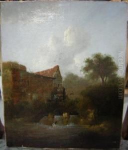 A Water Mill; And Figures On A Road Across A Heath Both by Charles Morris