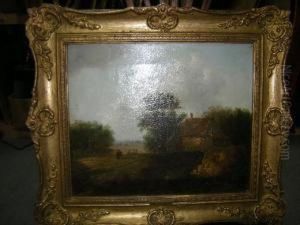 A Shepherd Driving Home Sheep And Cattle by Charles Morris