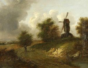 Figure On A Road Before A Post Mill by Charles Morris