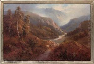 Sheep On A Beaten Track, A River And Mountains Beyond; And Returning Home