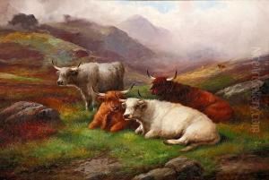 Vacas De Las Highlands En Un Paisaje Demoorland by James Charles Morris