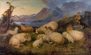 Shepherd Boy With His Flock In Thehighlands by James Charles Morris